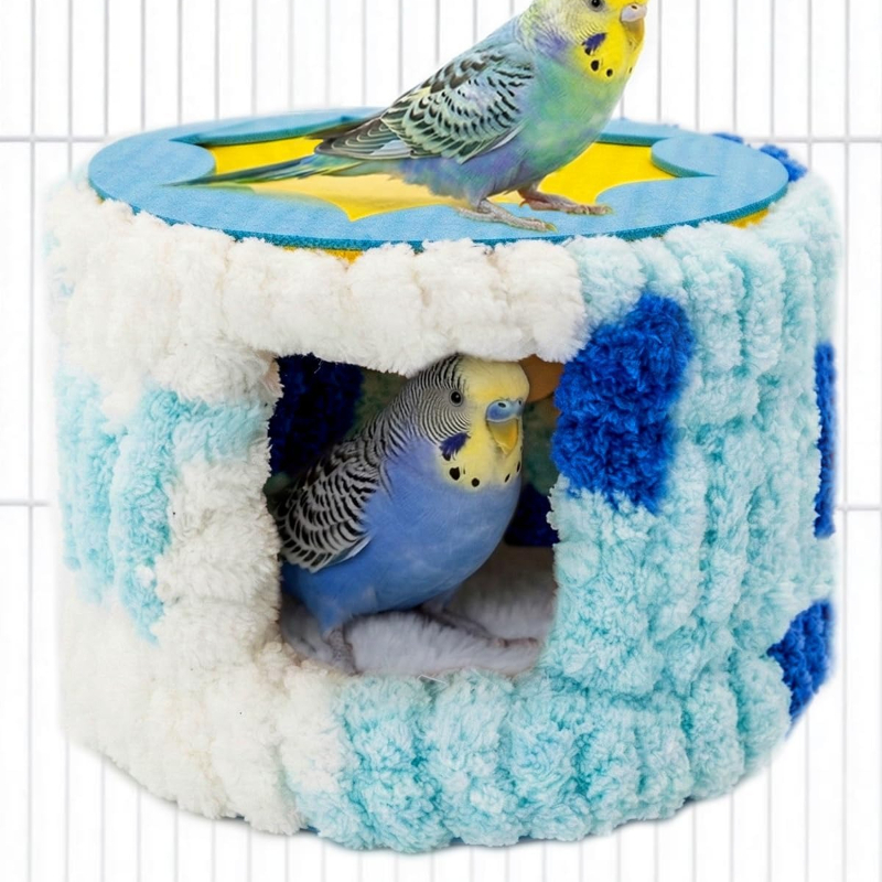 TEMU 3pcs (1pc Birdhouse And 2pcs Mats) Birdhouse With Support Frame And Mats, Comfortable Felt Safe Shelter, Warm Birdhouse For Parrots, Lovebirds,