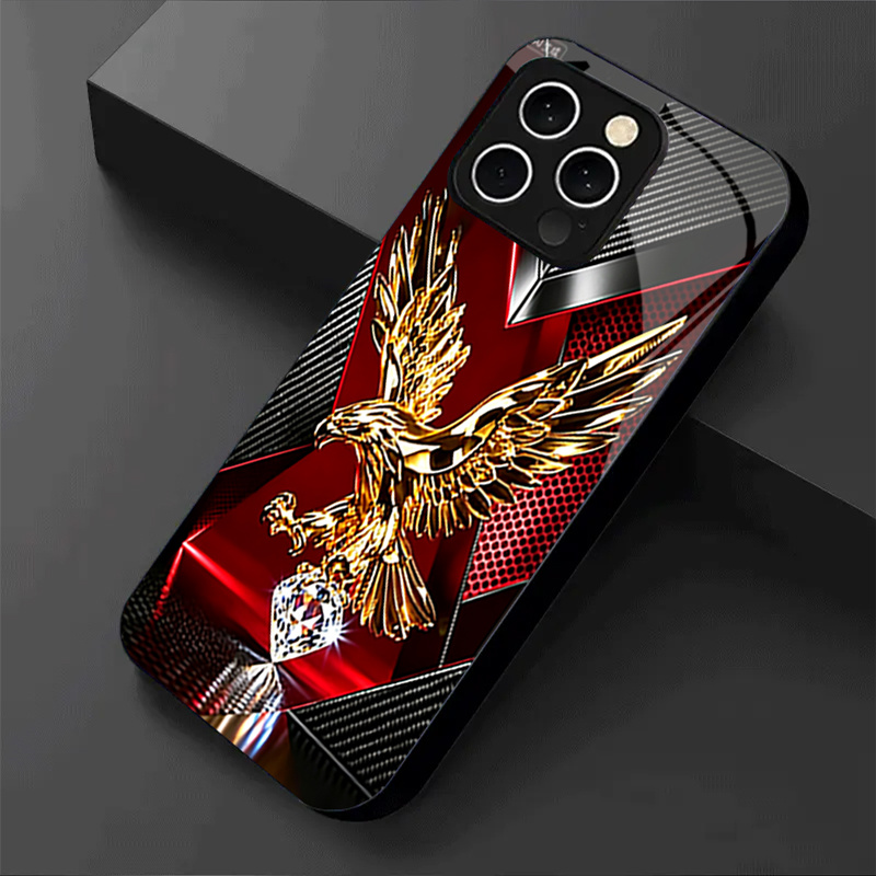 TEMU Phone Case - Golden Eagle Wings Pattern Tempered Glass For Iphone 17, 17 Pro, 17 Pro Max, Iphone 16, 16 Pro, 16 Pro Max, Iphone 15, 15 Pro, 15