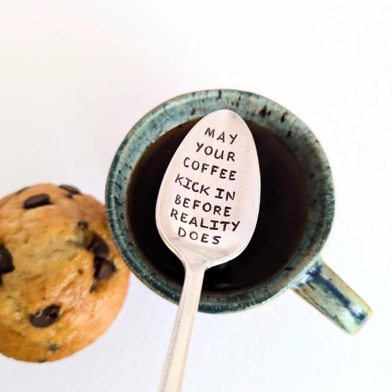 TEMU Cuillère à café amusante, cadeau pour accros - Cuillères à mélanger avec la « Que votre café la », cadeaux de bureau à thème pour patron,