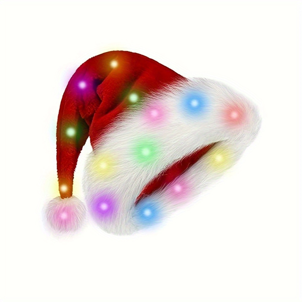 Image of Christmas Decorations Velvet Glowing Christmas Hat Party Supplies Holiday Gifts Party Props Annual Meeting Dress Up Red And White String Lights Hair Additions Headwear