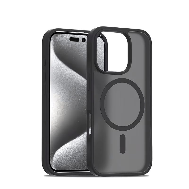 Etui za telefon - Premium mat črn etui za iPhone 16 15 14 13 12 Pro Max s podporo za magnetno brezžično polnjenje in prozorno, odporno na udarce