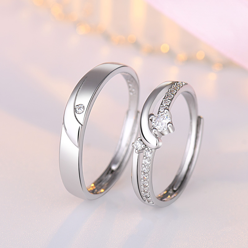 TEMU Juego de 2 anillos de pareja minimalistas de con incrustación de circonita sintética, anillos abiertos ajustables a , , elegantes y versátiles.