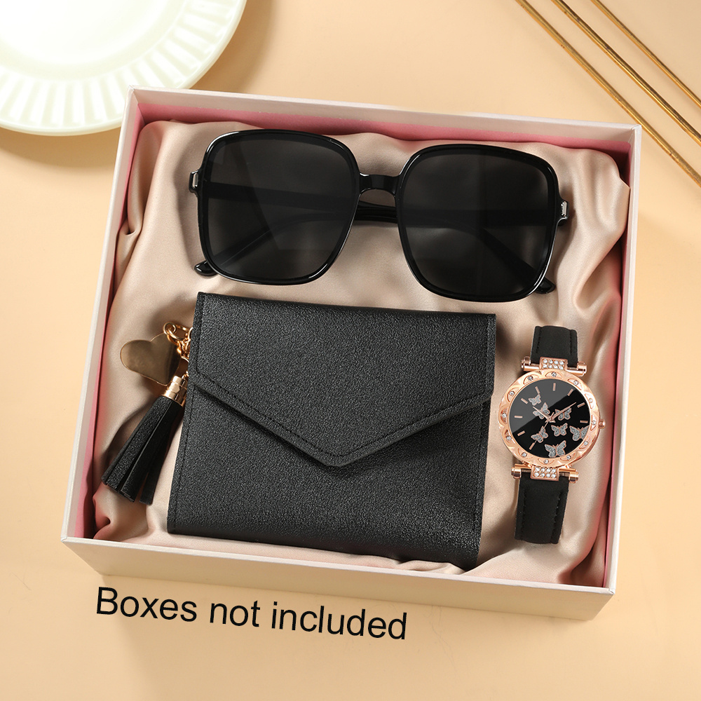3pcs womens casual fashion faux leather quartz watch glasses  display picture 1