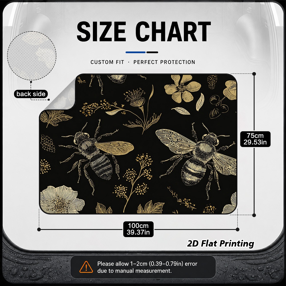 TEMU 2d Flat, 1pc Stylish Vintage And Flowers Auto Mat, Universal Boot Liner, Wear-resistant Protective Pad For Road Trips And Everyday Driving