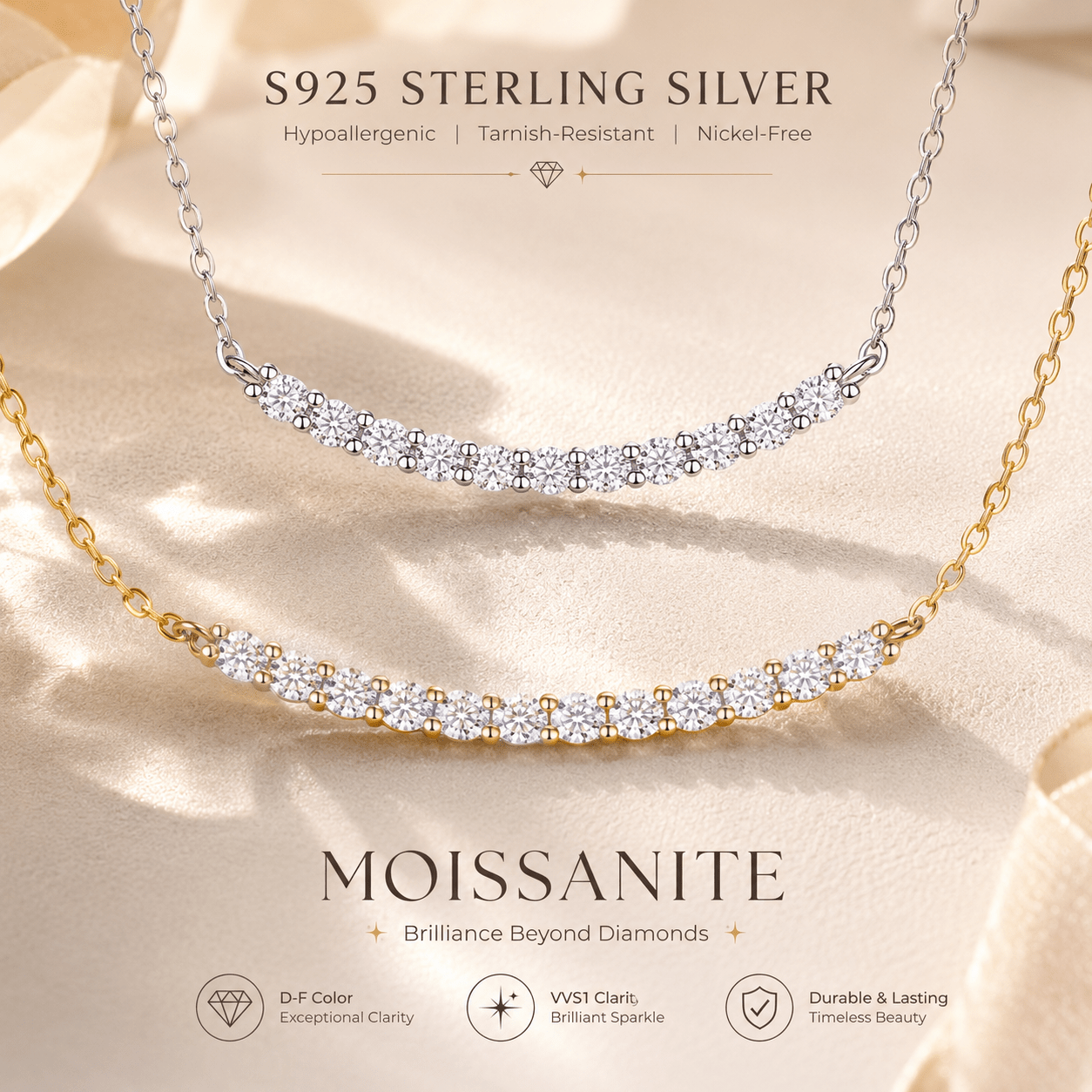 TEMU Collier Argenté Moissanite , Collier Argenté Moissanite S925, Collier Femme, Pendentif , Bijoux Tendance, Chaîne Clavicule, Collier Fiançailles,