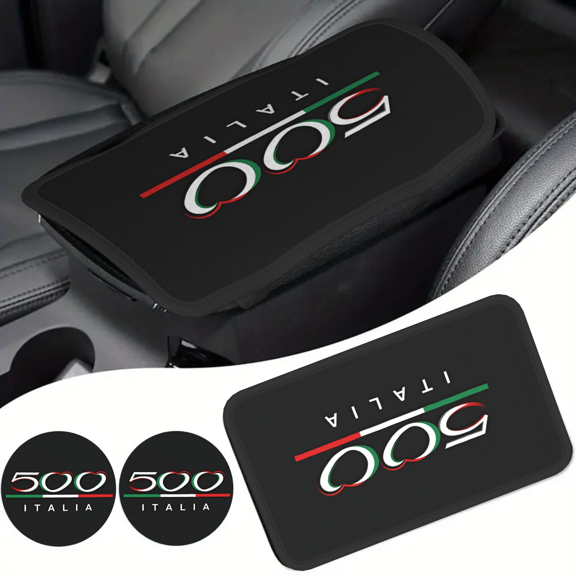 TEMU Set di 3 cuscini per braccioli e sottobicchiere "500 Italia: Una di italiana e eccellenza del design moderno" per auto, camion e SUV, facile da