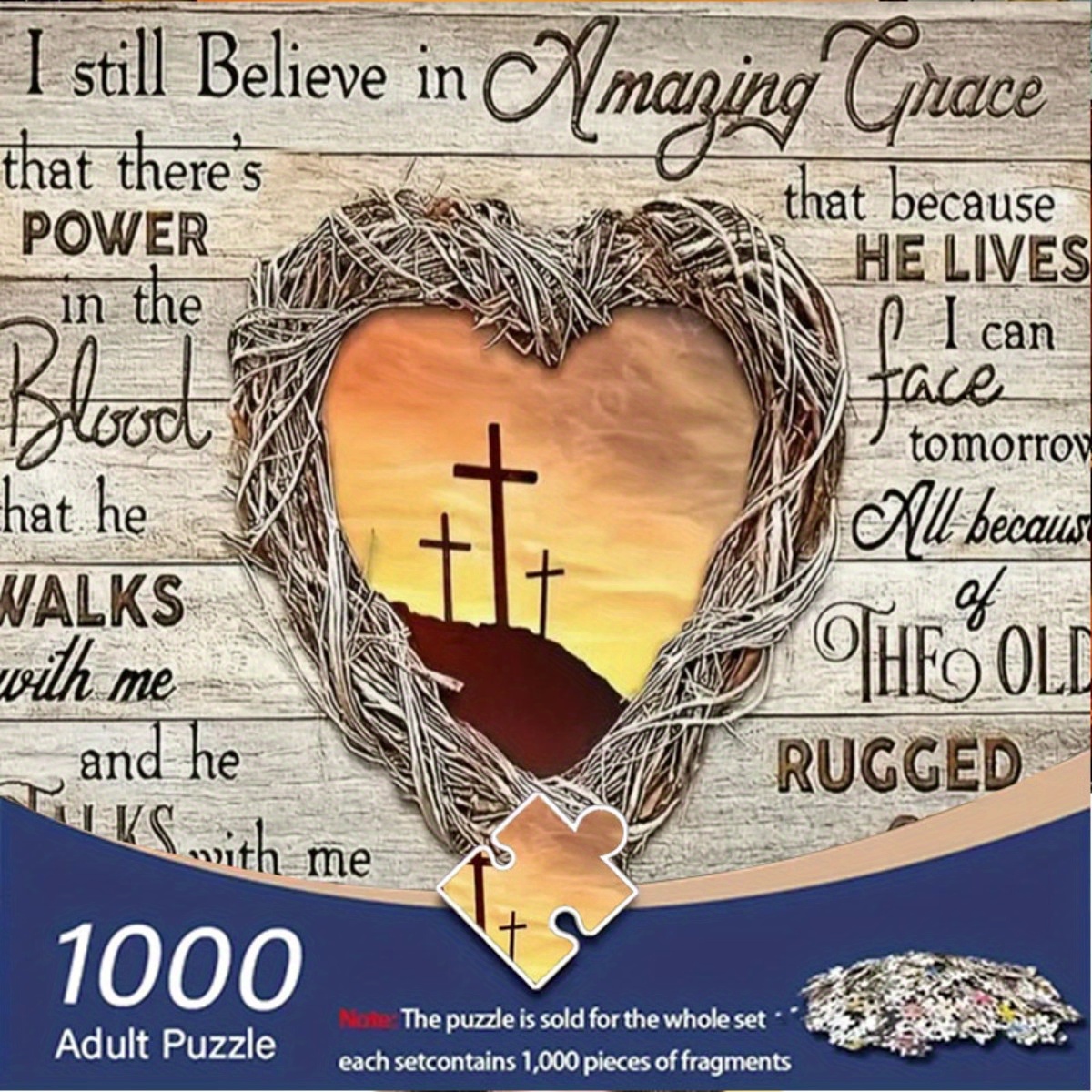 TEMU 1000pcs Christian Puzzle Heart Frame With Sunset Design -1000 Large Frameless Puzzles - Mixed Colors - Recycled Cardboard Puzzles - Family -