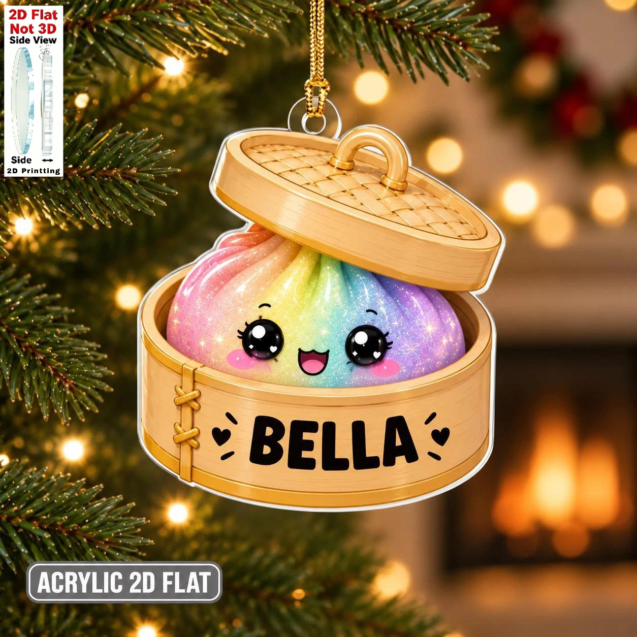 TEMU 2d Flat, 2d Flat - [2d Flat] Personalized Custom Name, Personalized Dumpling Ornament, Acrylic Cute Christmas Ornament, Custom Name , 2d Flat