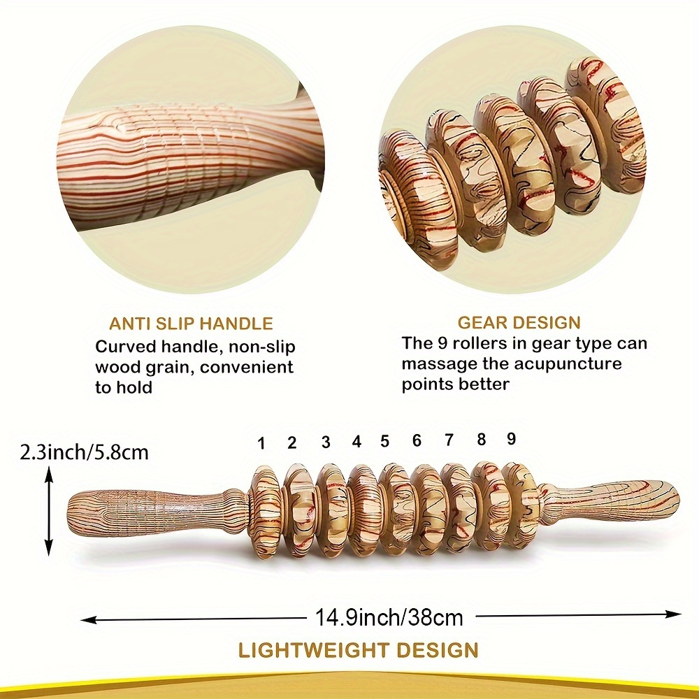 9 roller handheld wooden massage stick ergonomic full body shaping muscle relaxation anti tool natural wood design with decorative patterns thalate free durable smooth texture for home use massage tools body relaxation aid Product details 6