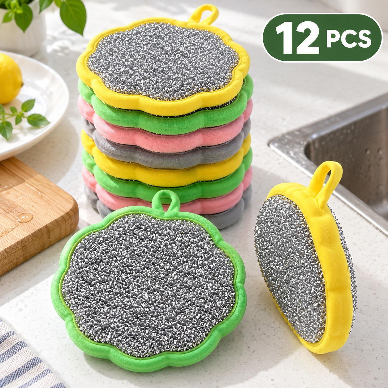 TEMU 12 Pack Dual Sided Non-scratch Dish Sponges, Multipurpose Kitchen Scrub Sponges, Absorbent Cleaning Pads For Dishes, Pots, Pans, Bathroom And