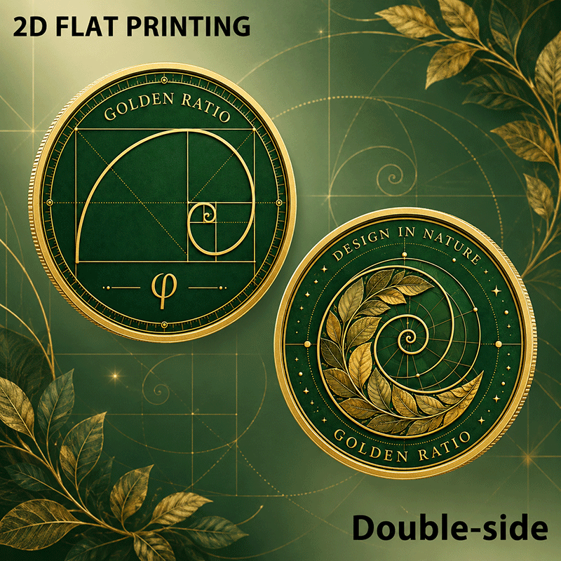 TEMU 1pc, 2d Double-sided Commemorative Coin, Golden Ratio Nature Design, Geometry Nature Souvenir Coin, Collectible Keepsake Gift, Math Lover Gift,