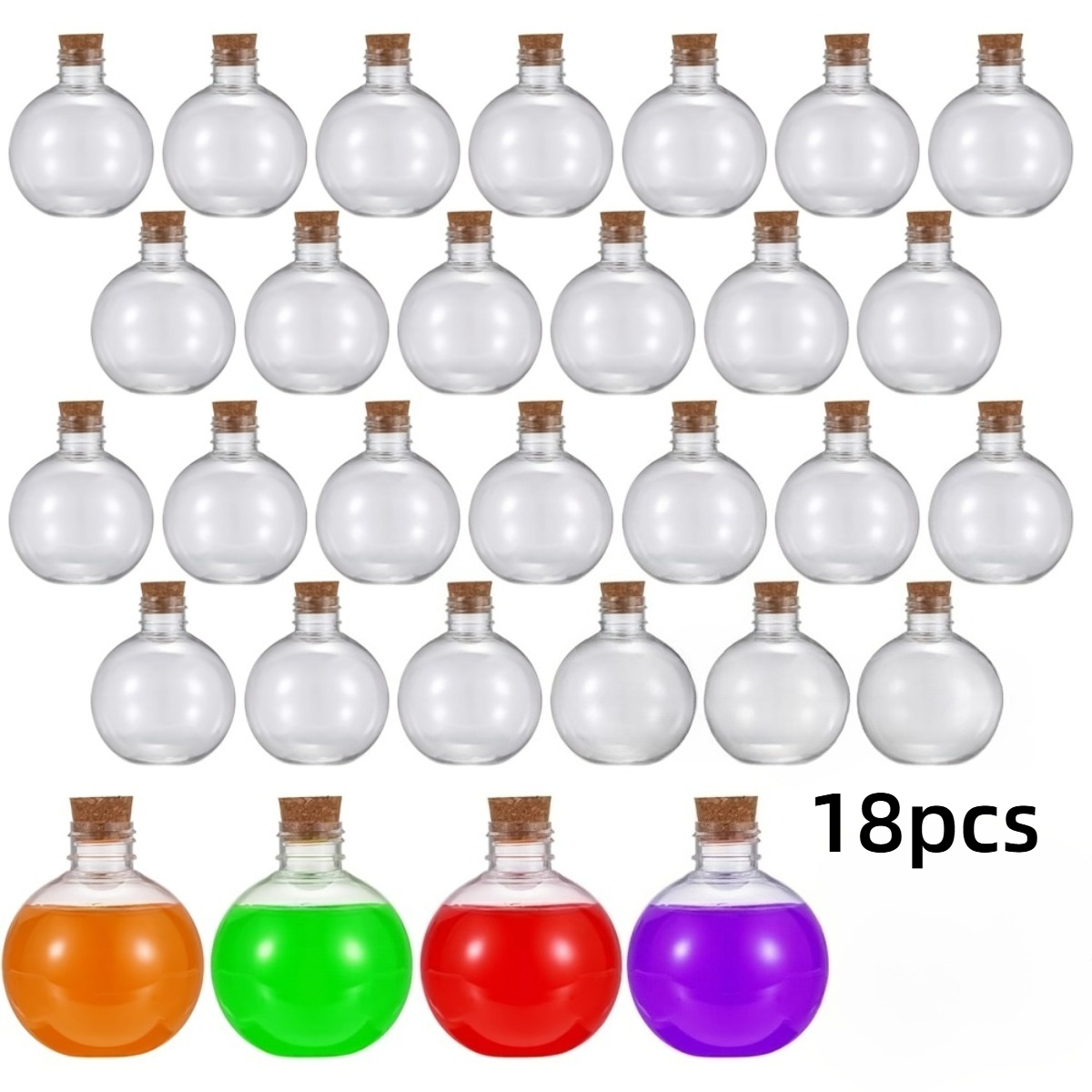 TEMU 18pcs Plastic Potion Bottles With Corks, Small Empty Bottles For Drinks Wedding Party Favors, Halloween Potion Cork Jars Spell Jars For