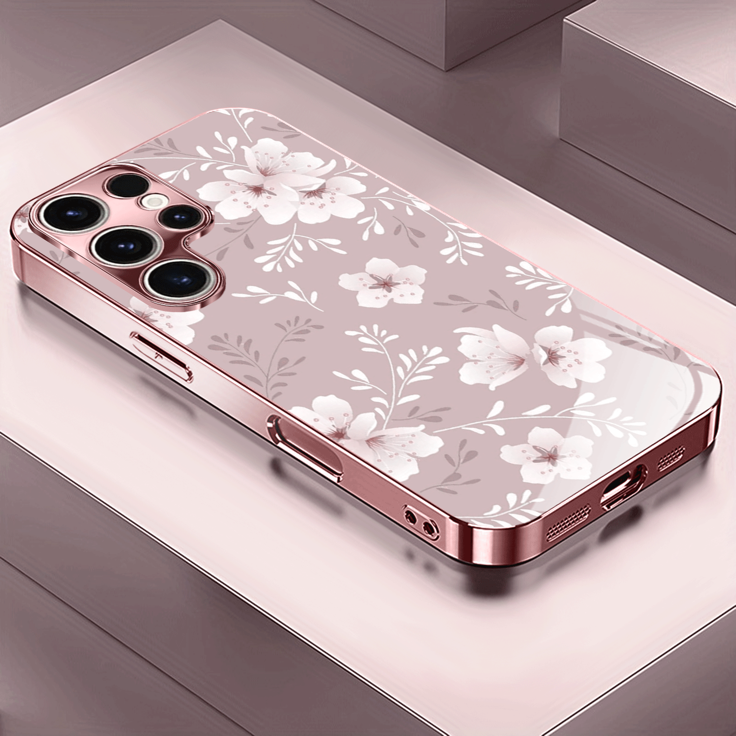 TEMU Phone Case - Flower Pattern Rose Golden/electroplated Pink Phone Case Protective Cover Suitable For Galaxy A51/a52/a53