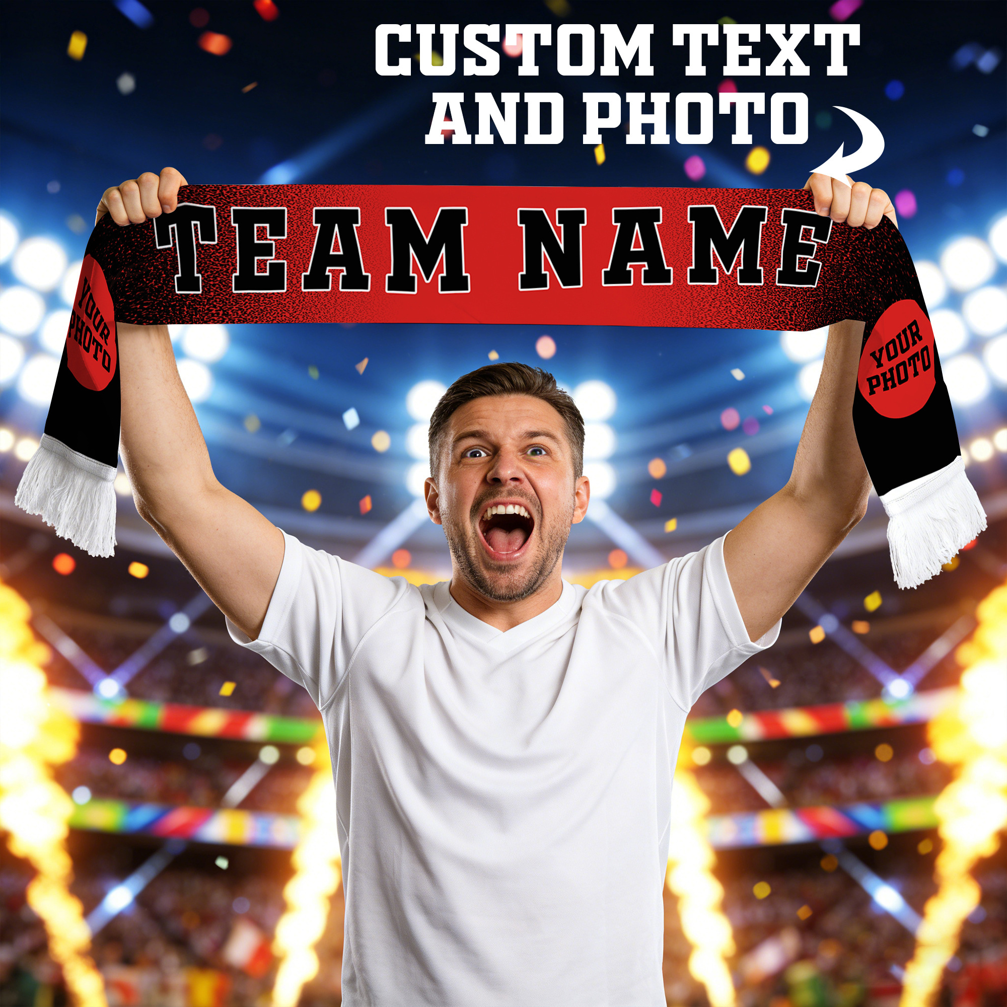 E-shop Ein personalisierter Fußball-Tuch – Anpassbarer Text und Bild, festlicher Schal für Familienfeiern und Spiele, Fanartikel