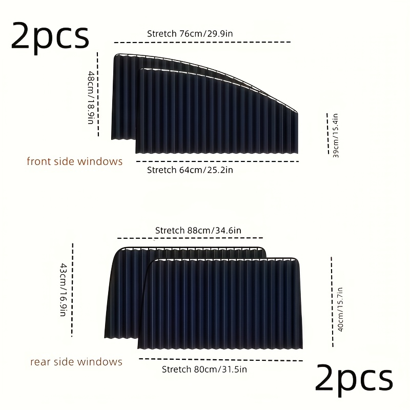 a set of four car side window sunshades that   adjusted with a sliding rail featuring a     sunshades provide heat and uv making them ideal for resting   having private   or on dates Product details 1