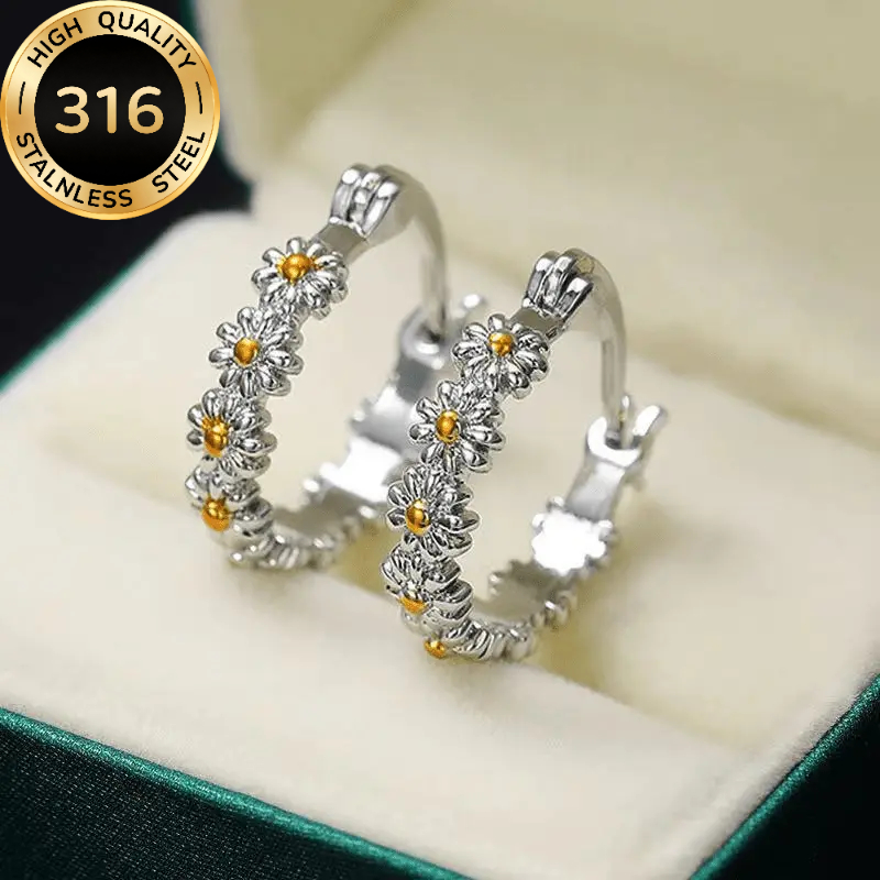 TEMU A Pair Of Women' Luxury Romantic Steel Resin-inlaid Simple Chrysanthemum Earrings - Versatile Accessories - Hypoallergenic - For Banquets,