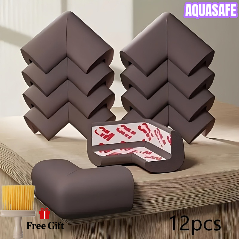 TEMU 12pcs Soft Foam Corner Protector And 1pc Brush Gift, Adhesive For Furniture, Fireplace, Table, Stairs, Cabinet Safety Protection, With