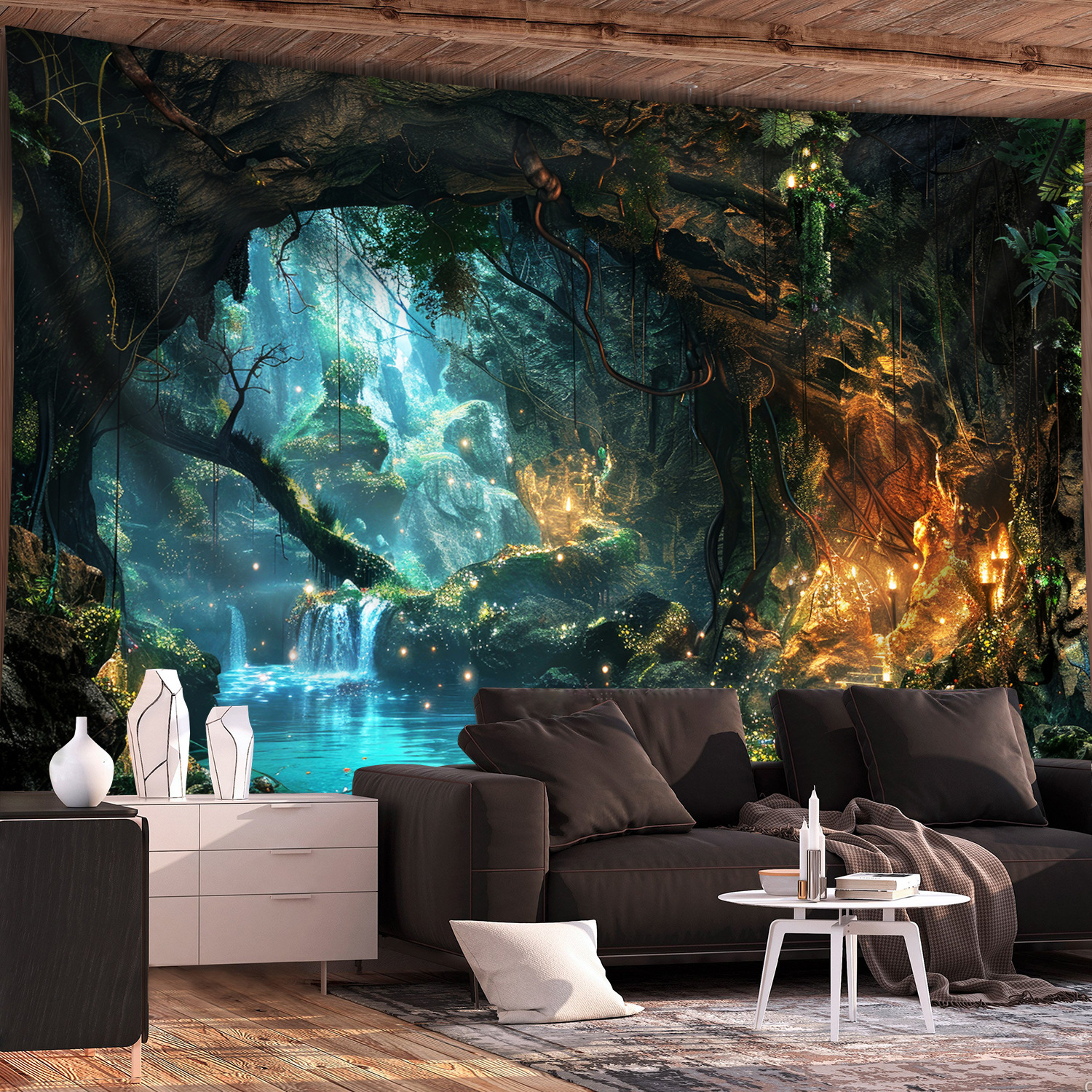E-shop - Ultra Große Größe - Fantasy Baum Höhle Pflanzen Landschaft Foto Riesiger Digitaldruck Wandteppich, Ästhetischer Druck Polyester - für