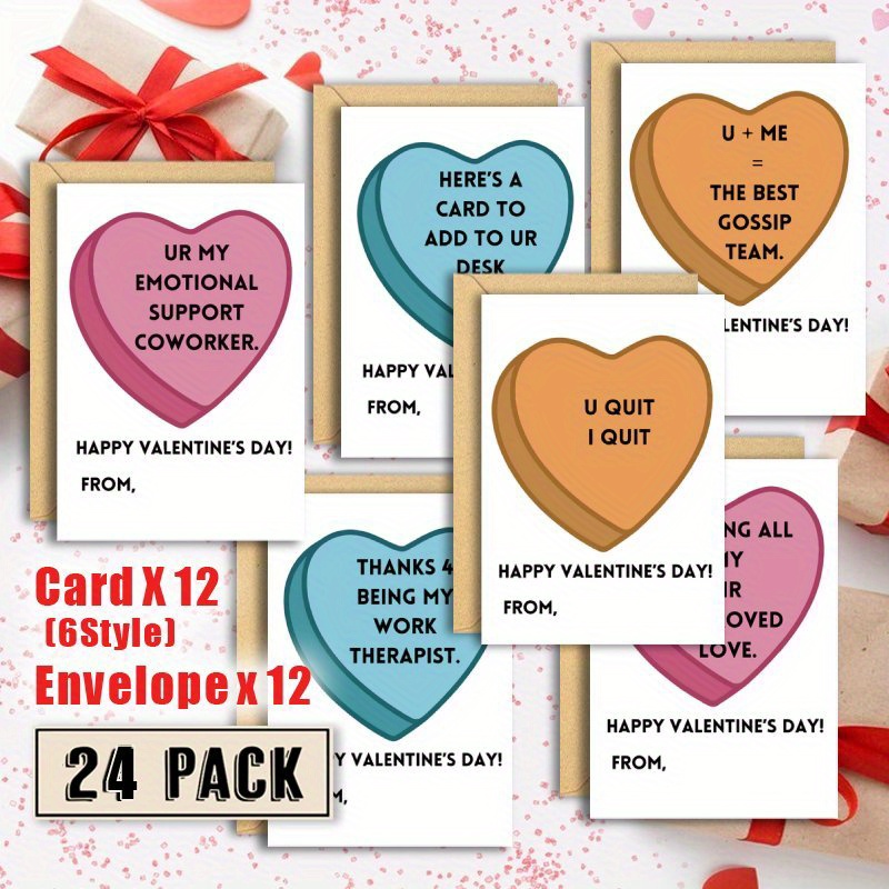 

24 Pack Coworker Valentine's Day Greeting Cards With Envelopes, Paper Material, Humorous Cards For Office Party, Boss, , Employees