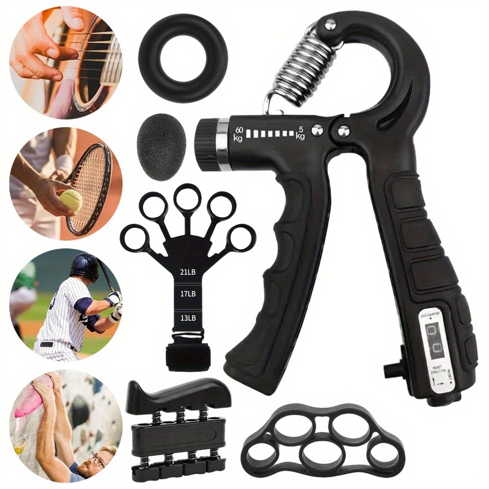 Image of 6pcs Adjustable Hand & Finger Grip Strength Trainer With Levels - Forearm Wrist Training Device For,, Athletes - Gym, Workout Equipment For Climbing, Tennis, - Portable Grip Strengthener