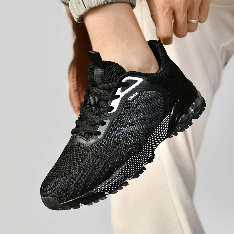 Men's Breathable Knit Sneakers - Lightweight Cushioned MD/TPU Sole, Sharp Toe Design for Hiking, Yoga & Training - Black with Teal Accents, Striped/Checkered/Pure Color Options, All-Season Low-Top Sneakers, Hiking Footwear, Sporty Aesthetic, Flexible Interior Lining