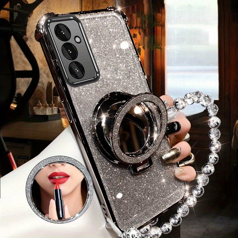 TEMU Case For A05s A02s A03s A14 A15 A16 A25 A34 A54 A35 A55 4g 5g Sparkling Powder 4 Corner Anti Drop Phone Case Aesthetic Makeup Mirror Shockproof