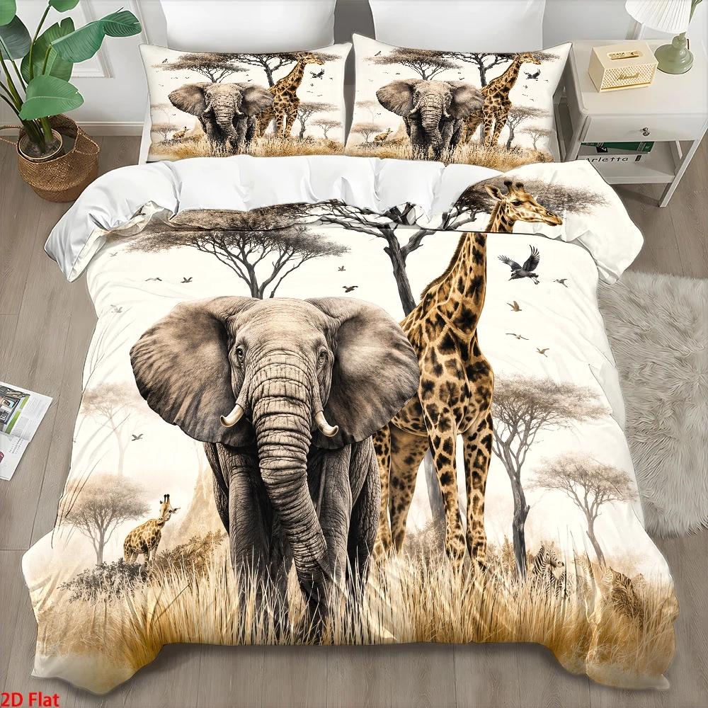 TEMU 3pcs African Wildlife Print Duvet Cover Set, Bedding Three-piece Set (1* Duvet Cover   2* Pillowcases), Quilted Duvet Cover   Invisible Zipper,