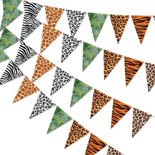 4pcs animal print decoration birthday banner pennant bunting flag for bulletin board classroom decoration two wild one party supply