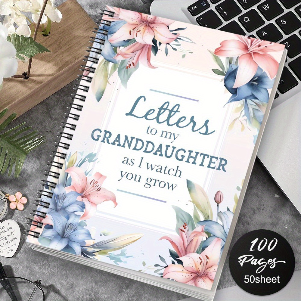 TEMU 1pc Letters To My Granddaughter Spiral Guestbook, Keepsake Memory Journal, Watercolor Flowers For Grandma, New Grandma Gifts, Baby Shower Gift