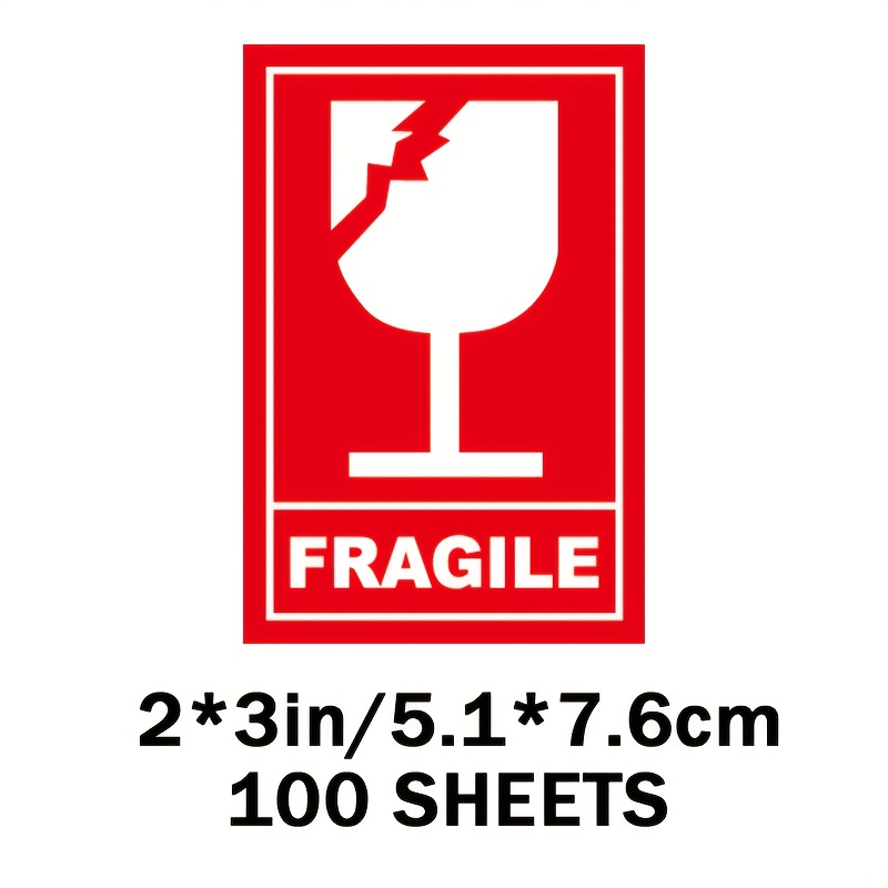 E-shop 100 Stück Zerbrechlich Versandetiketten - Rote & Klare ZERBRECHLICH Aufkleber mit Glas-Symbol, 2x3 Zoll 5x7,6 cm, für Glaswaren, Keramik,