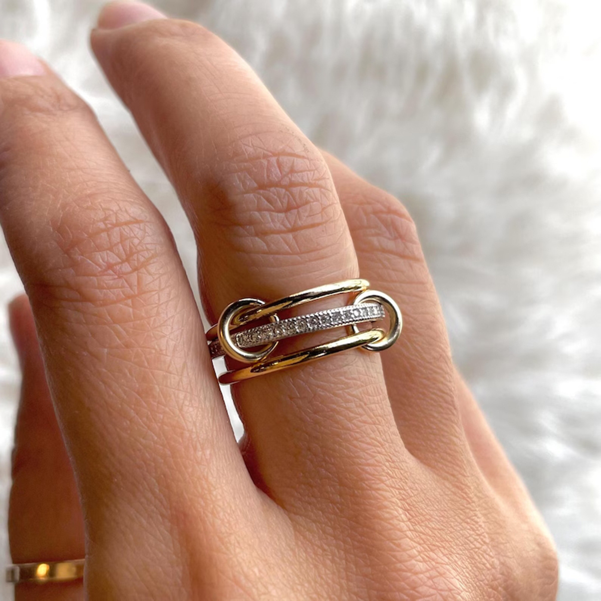 3pcs/set Golden Color White Stone Ring Set Chain Ring Wedding Band Valentine's Day Jewelry