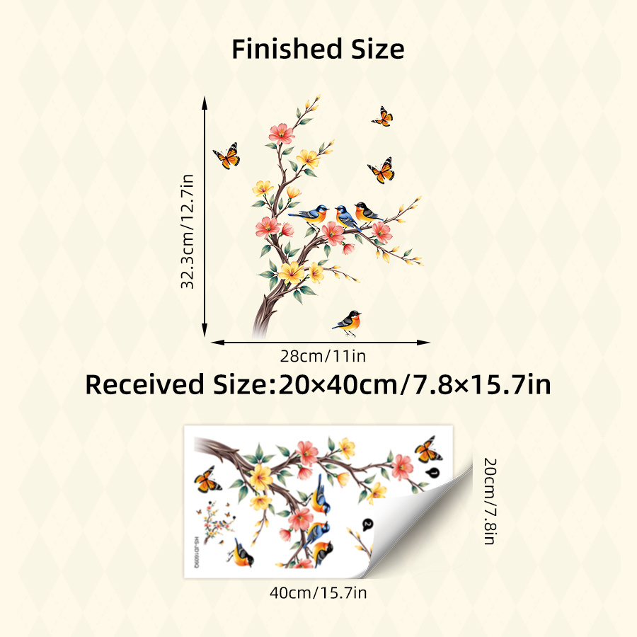 TEMU 1pc Twig Bird Window Sticker Painted Twig Bird Flower & Reusable, Double Sided Visibility,no Residue Removable Static Sticker For Glass Window