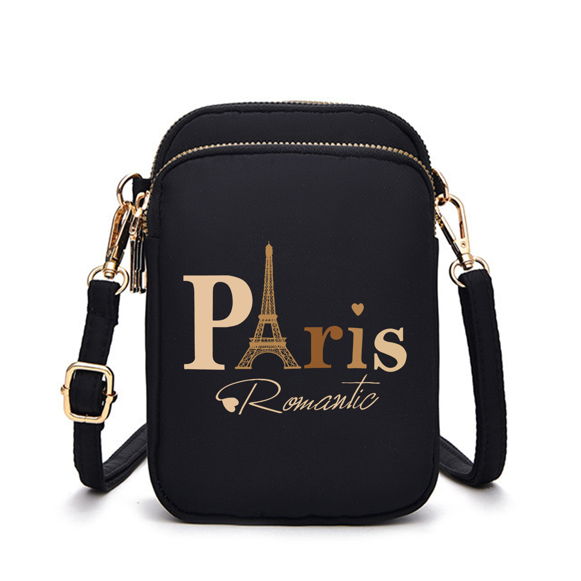 TEMU 1pc 'paris' Pattern Crossbody Bag, 'paris' Printed Multi-pocket Phone Pouch, Mini Shoulder Bag, Suitable For Daily , Perfect Gift A2