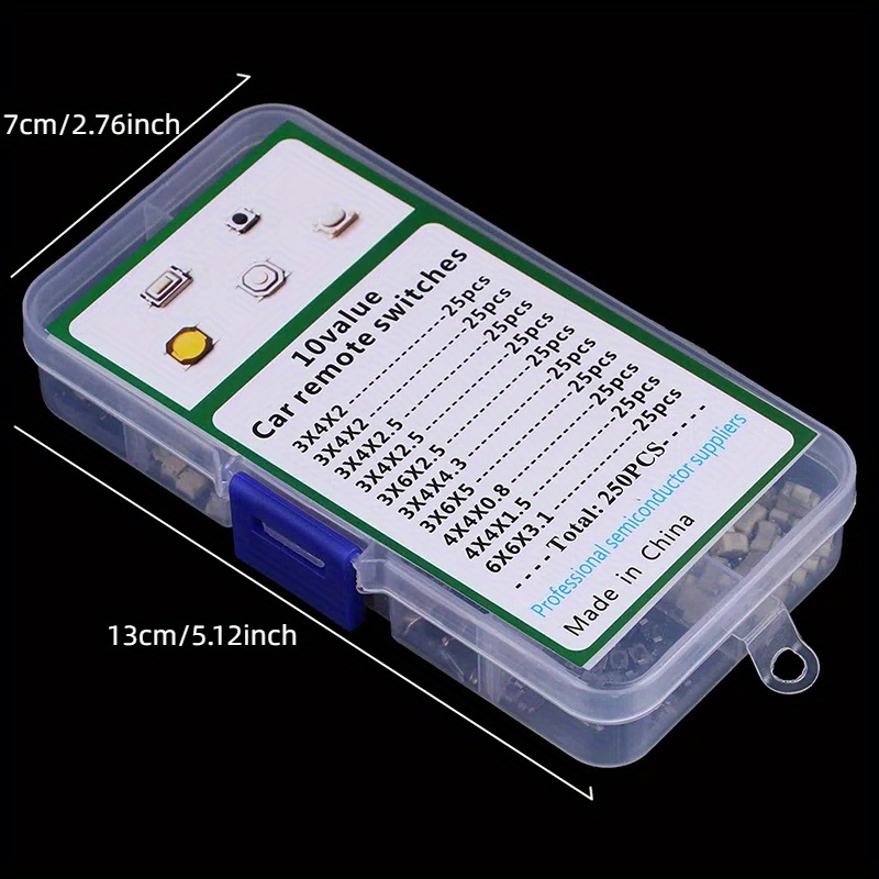 250pcs/1set 10 Types Tactile Push Button Keys Button Touch , Without Battery