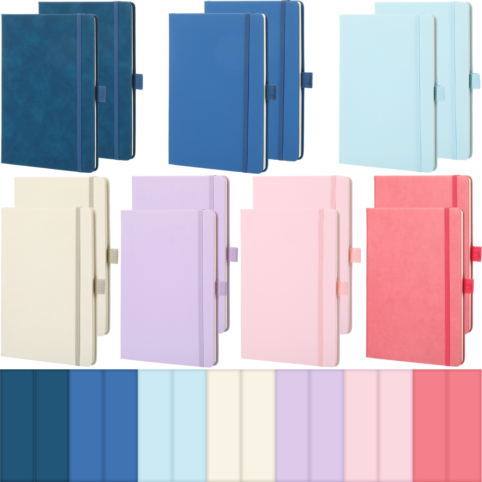 item picture 14 pack a5 hardcover pu leather lined journal notebooks with pen holder college ruled notepad suitable for   business writing compact portable ruled notebooks with pen storage fresh colors for students teachers professionals