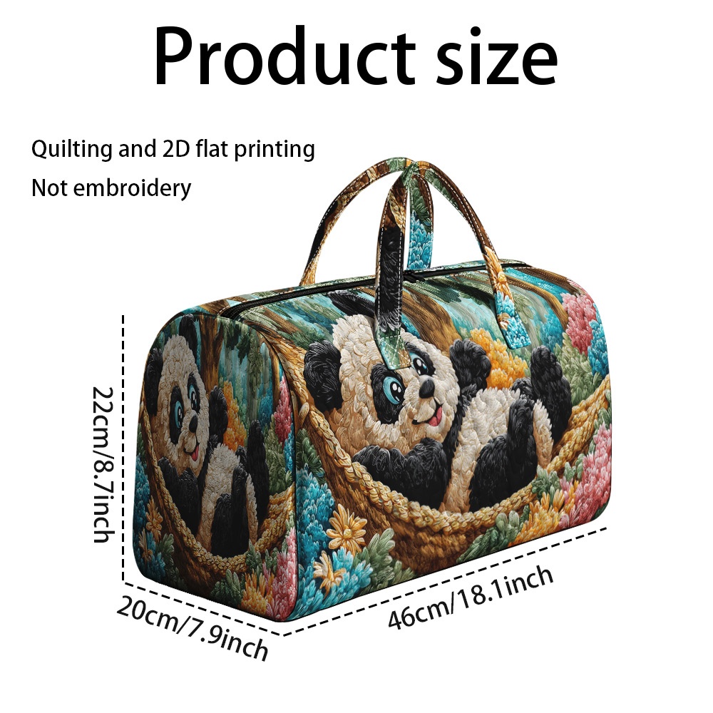 TEMU 2d Flat Printing And 1pc Cute Panda Print Quilted Polyester Tote Bag, Portable Large Capacity Storage For Shopping And Outdoor Trips