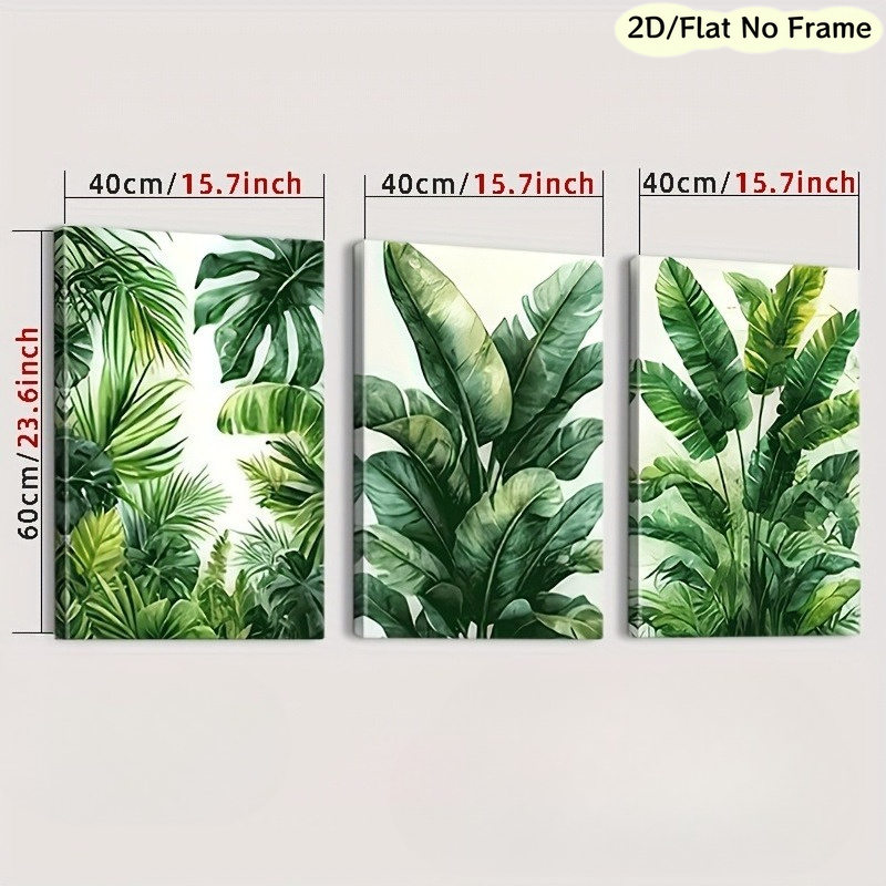 TEMU 2d Flat, 3pcs Modern Tropical Leaf - Frameless Abstract Palm Monstera Prints, Suitable For Living Room, Office, Cafe Decor, Suitable For