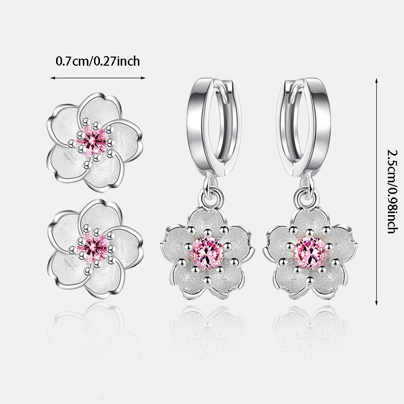 2 Pairs Women's Floral Stud Earrings with Hooks
