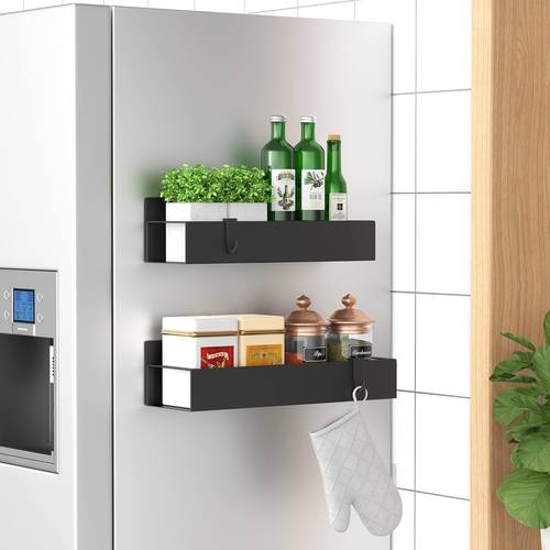 2pcs Magnetic Spice Rack, Suitable for Refrigerators And Ovens, Black Refrigerator Storage Box And Organizer, Utility Racks
