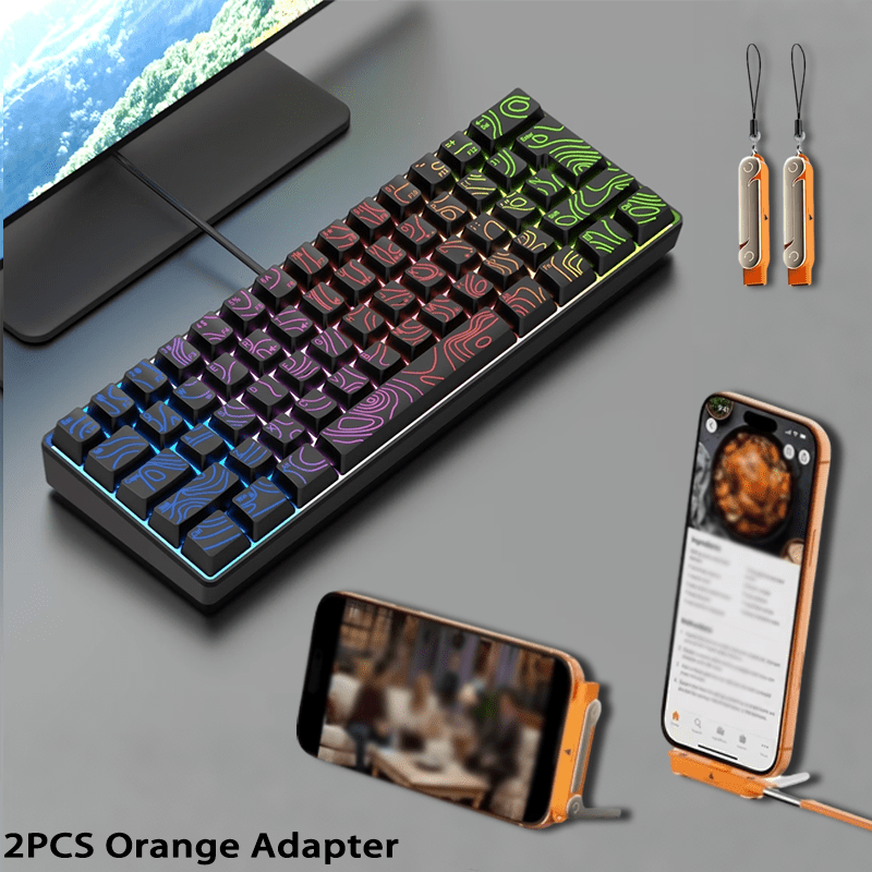 TEMU 2pcs Set | 2-in-1 Multifunctional Phone Stand Adapter, Key Chain Function, Foldable Lightweight Portable And Convenient For Storage, Compatible