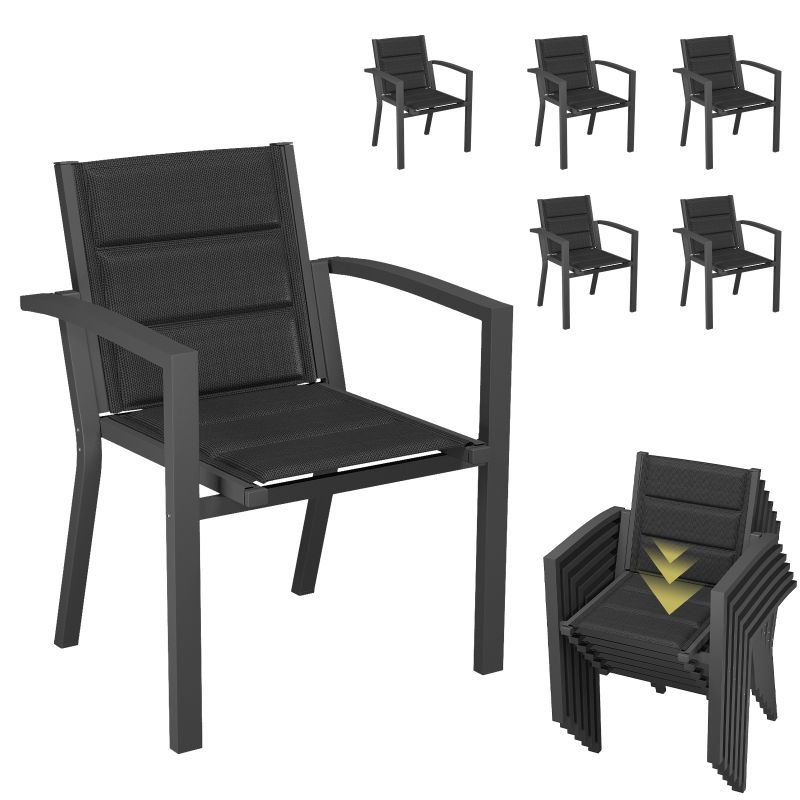Image of Devoko Stackable Aluminum Dining Room Chairs Durable Aluminum Cushion Chairs For Outdoor Use With Printed Armrests Stackable Dining Set Of 2 - Perfect Patio Furniture Dark Grey