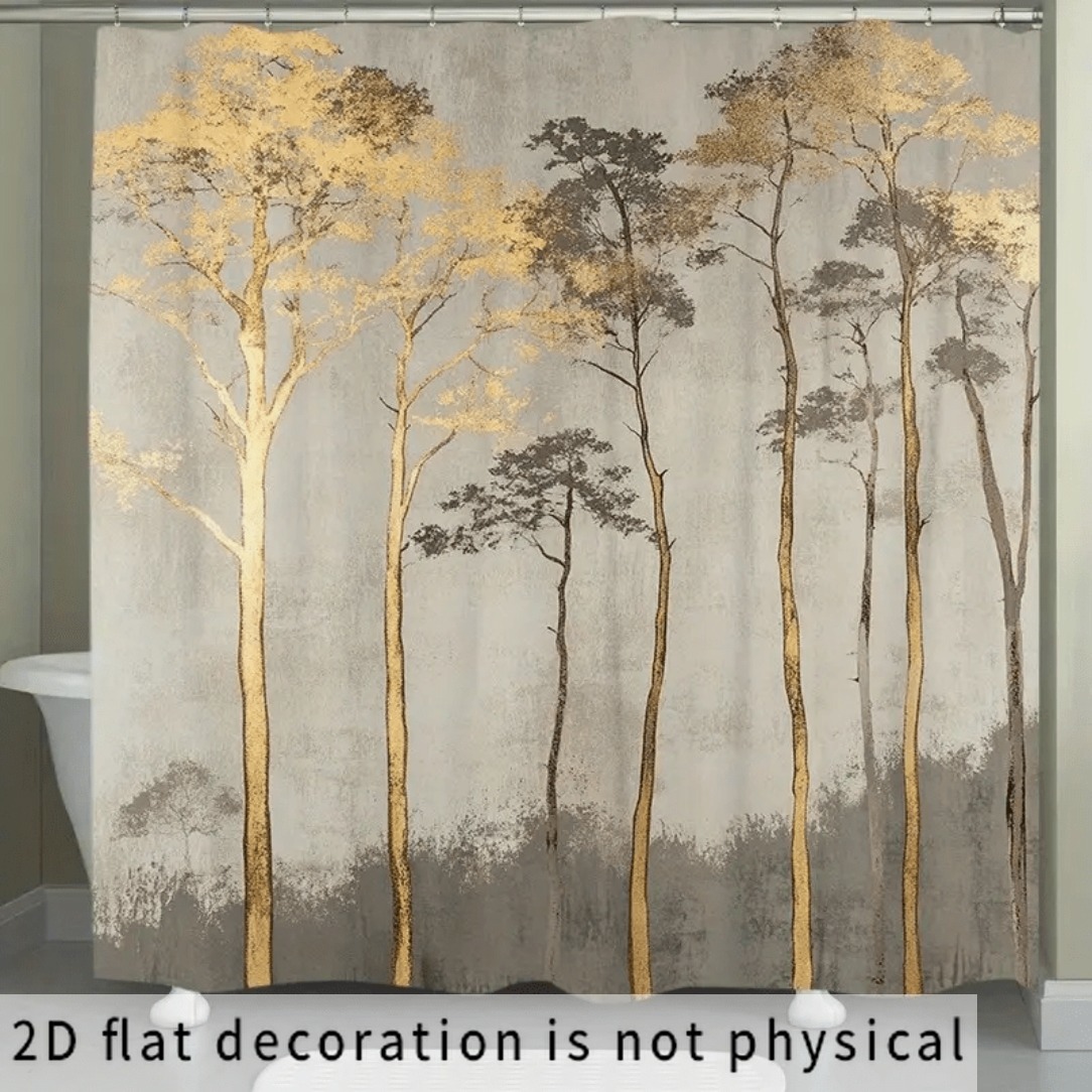 TEMU 2d Flat, 2d Flat, 2d Curtain 1pc Elegant Beige And Pattern Shower Curtain, Easy To Clean, Suitable For Modern Bathroom - Spa-like , Room Shower