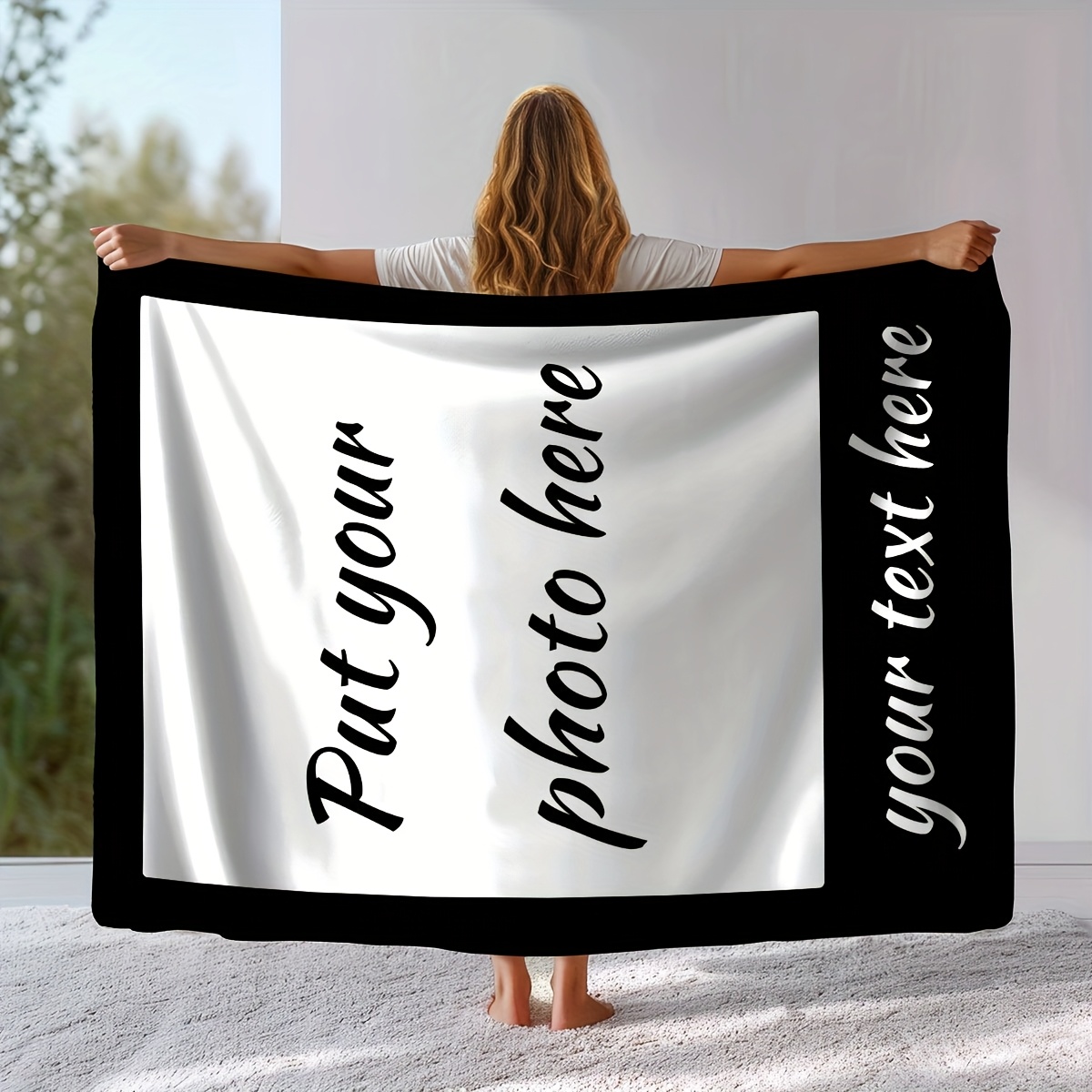 TEMU 1pc Personalized Image And Text Custom Fleece Blanket Soft Warm Cozy 280gsm Flannel Throw Multi Scene Use For Sofa And Outdoor All Season Ideal