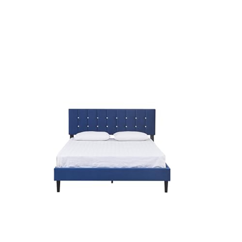 Charlston Full Size Bed Frame with Headboard - Royal Blue Velvet Suitable for Mattress Support, Retro Boxed Bed Base with Plush Cover, Easy Assembly, Non-Wood, Suitable for Mattress, Base for Modern Bedrooms