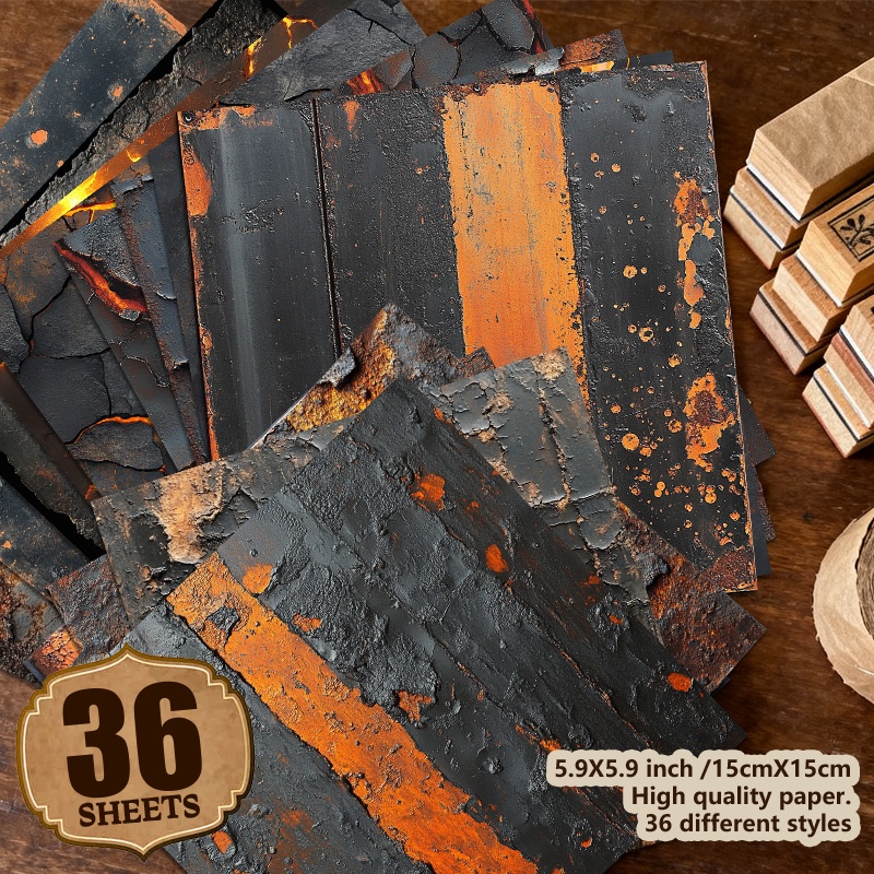 E-shop 36 Einzigartige Schwarz-Orange Metall Vintage Abstrakter Hintergrund Papier, Dekopapier, Materialpapier, Bastelpapier, Journal Papier Geeignet
