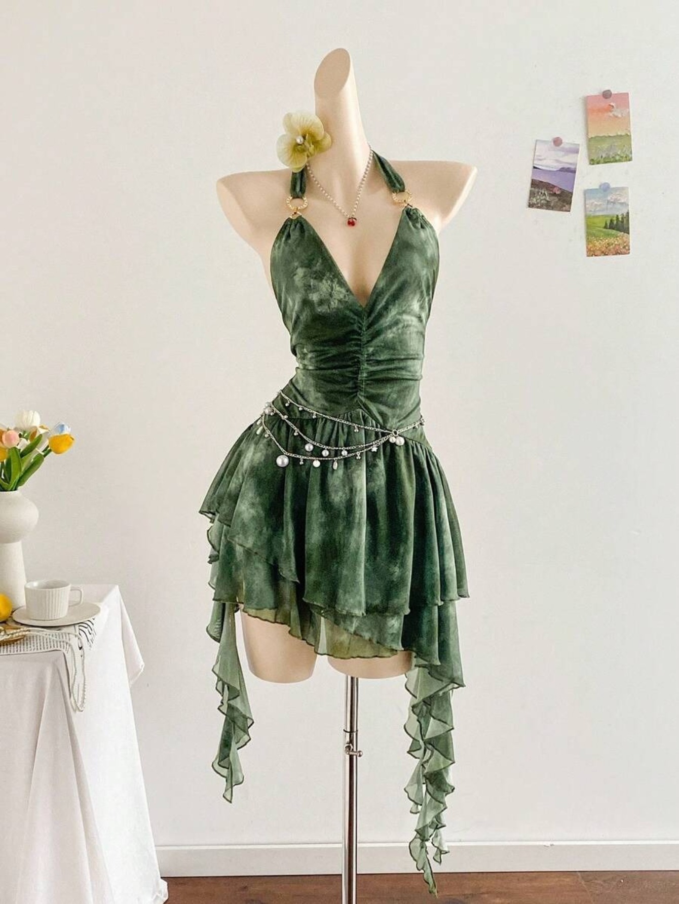 slim fit dress slacks Sage Green Flower Fairy Long Prom Dress Ball Gown, A-Line Strapless Sl
