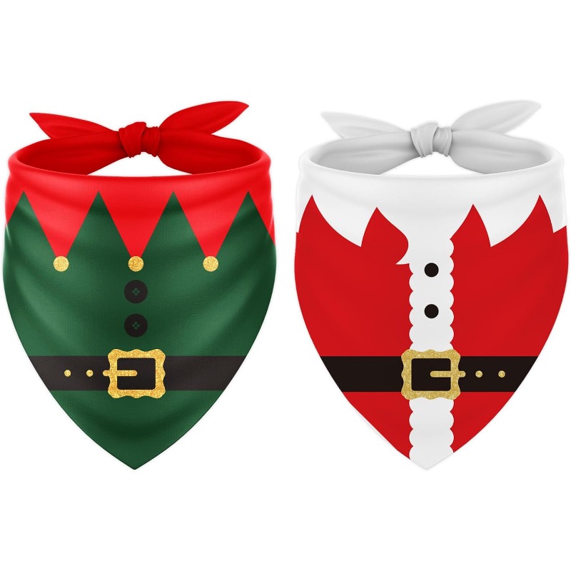 TEMU 2pcs 24.8 X 11 Inch Christmas Dog Bandana Classic Santa Elf Suit Triangle Pet Scarf Red Green Adjustable Pet Neckerchief Dog Bibs For Xmas