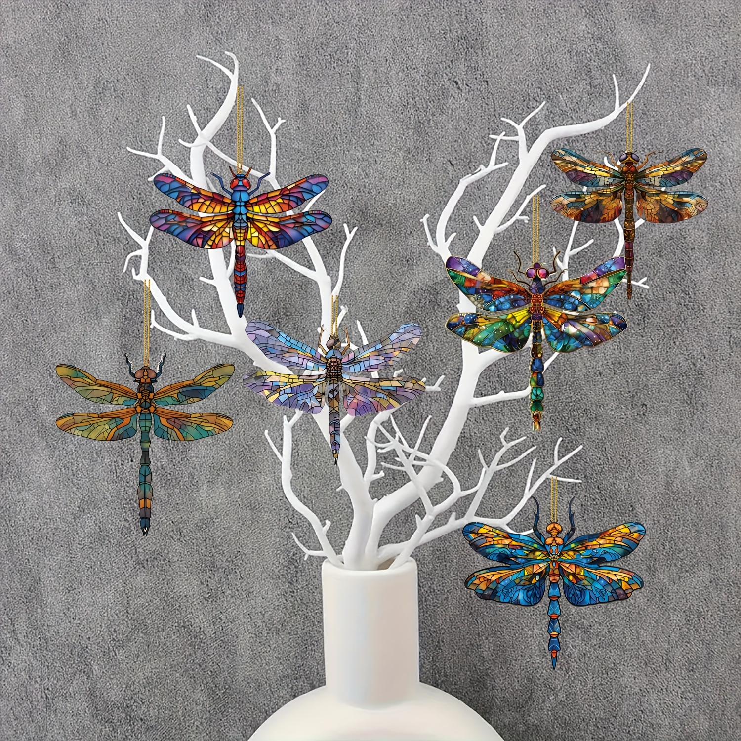 

6- Deco Acrylic Dragonfly Ornaments - 2d Hanging Decor For Christmas Tree, Thanksgiving, Halloween, New Year - Holiday Pendants, Animal Theme, No Power Needed