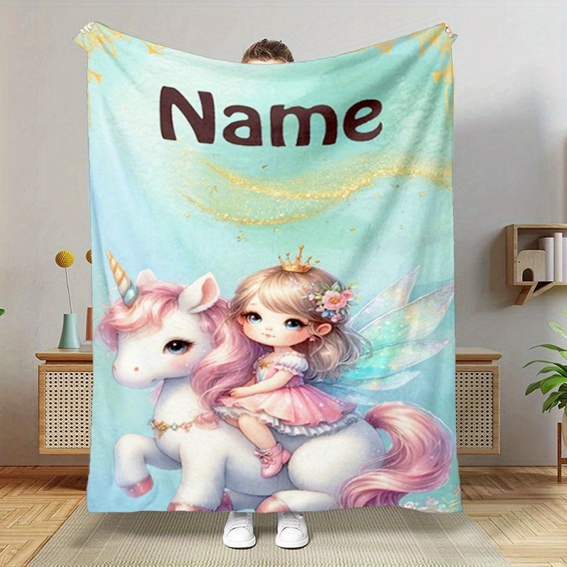 

Customizable Unicorn And Personalized Blanket - Polyester Fleece, For Napping, , Camping, Sofa Decor - /