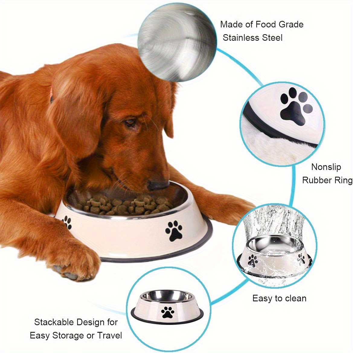 Customizable 2pcs Stainless Steel Pet Bowl Set with Non-Slip Base